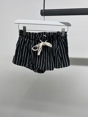 Wilfred Black & White Vertical Stripe Drawstring Shorts